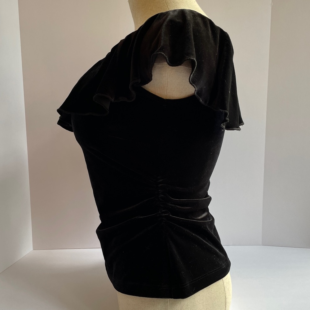 David Meister Black Velvet Off-Shoulder Ruffle Top Saks/Neiman Marcus Cocktail 4 - Picture 4 of 6